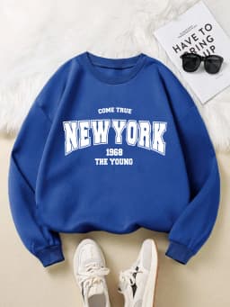 New York 1968 Women Sweatshirt Black Letter Print Sporty Hoodie Winter Casual Fleece Pullover Crewneck Red Hoody Street Clothing