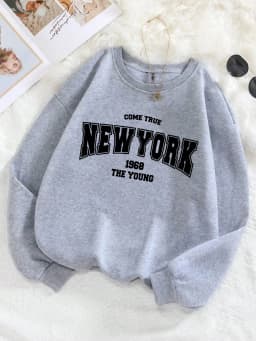 New York 1968 Women Sweatshirt Black Letter Print Sporty Hoodie Winter Casual Fleece Pullover Crewneck Red Hoody Street Clothing