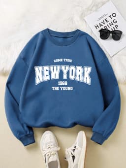 New York 1968 Women Sweatshirt Black Letter Print Sporty Hoodie Winter Casual Fleece Pullover Crewneck Red Hoody Street Clothing