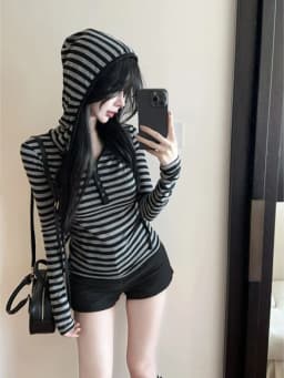 Korean Striped Hooded Sweatshirt for Women Spring Autumn New Bottoming Tops Vintage Subcultural Long Sleeve Pullovers