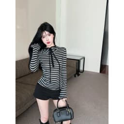 Korean Striped Hooded Sweatshirt for Women Spring Autumn New Bottoming Tops Vintage Subcultural Long Sleeve Pullovers