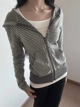 Slim Fit American Style Hooded Cardigan Sweatshirt Women's Short Thin Autumn New Fashion Versatile Open Cardigan Striped Spot...