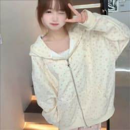 2025 New Sweet Floral Prints Zipper Hooded Hoodie Spring And Autumn Dressing Up Collection Casual Fashion Trends Versatile