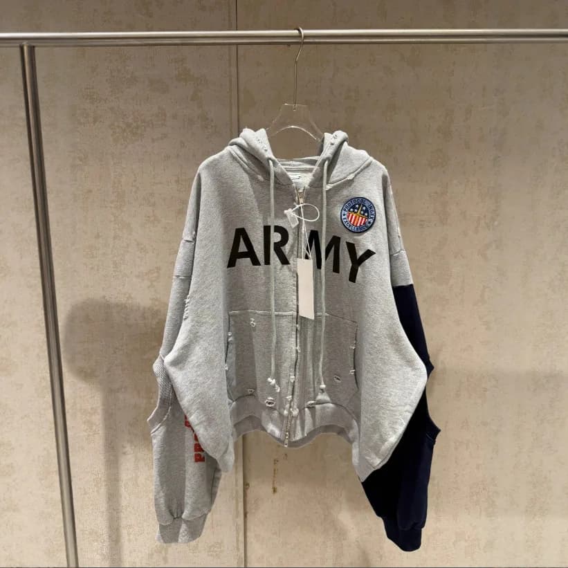 PROJECT G/R 2026 Patchwork ARMY Vintage Damaged Cardigan Pullover Men Women Best Quality Hoodie
