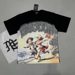 New Release RMIXED EMOTION Rhinestone Shirt Streetwear Cotton Loose Round Neck Top Tees Oversized Tee Top Trendy