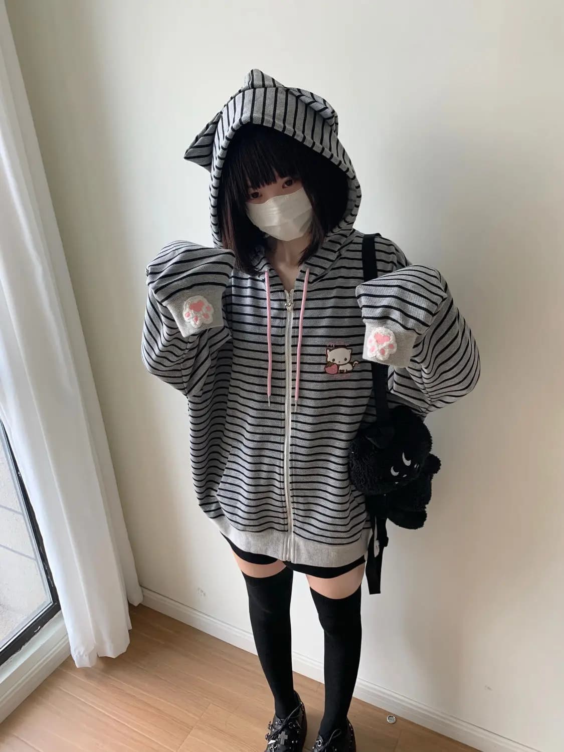 NiceMix Cutecore Jirai Kei Cat Ear Cute Oversized Hoodie Women Y2k Kawaii Zip Up Harajuku Худи Кофта