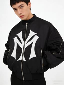 Oversized NY Graphic Er Jacket Stand Collar Multi-Zipper Detail Vintage Streetwear Padded Coat Y2K Hip-Hop Casual Moto