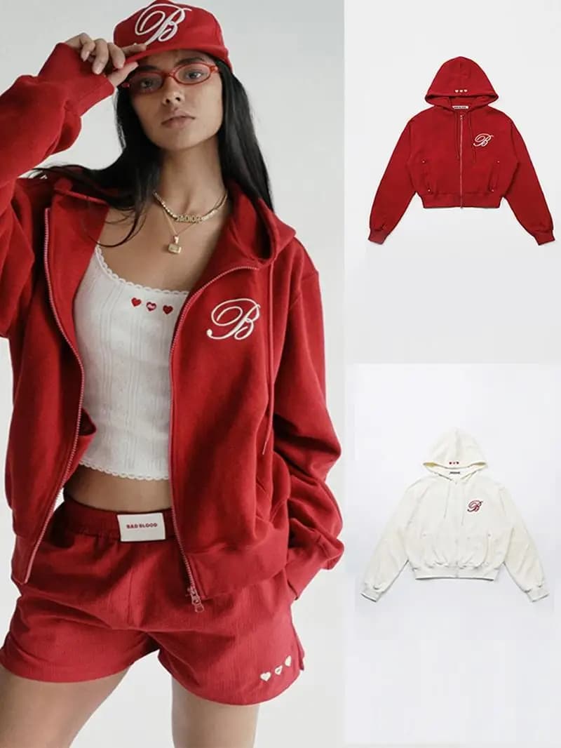 American Style Loose Casual Hoodie Women's Trendy Red Embroidery Lazy Style Sweatshirt Comfortable Breathable Long Sleeve