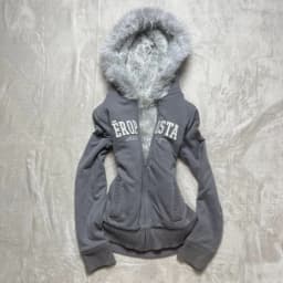 Y2K Retro Fur Collar Zipper  Hoodie Sweatshirts Women Kawaii Letter Graphic Print Tops Jacket Harajuku Gothic Sexy Slim Clothes