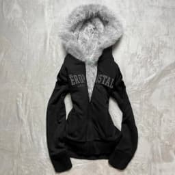 Y2K Retro Fur Collar Zipper  Hoodie Sweatshirts Women Kawaii Letter Graphic Print Tops Jacket Harajuku Gothic Sexy Slim Clothes