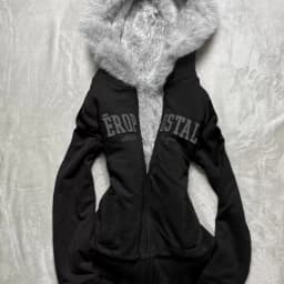 Y2K Retro Fur Collar Zipper  Hoodie Sweatshirts Women Kawaii Letter Graphic Print Tops Jacket Harajuku Gothic Sexy Slim Clothes