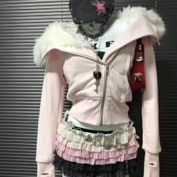 American Vintage Pink Furry Hoodie Women Y2K Harajuku Faux Fur Collar Jacket Fashion Slim Waist Belted Hot Girl Sweatshirt New