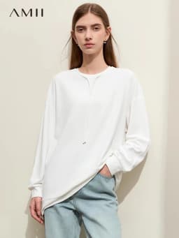 AMII Minimalist Sporty Hoodies for Women 2024 Autumn New Loose Cozy Bottom Shirt Trendy Crewneck Draw String Pullovers 12421006