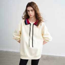 TOYOUTH Women Sweatshirts 2026 Spring New Cotton Knit Striped Turn-Down Collar Loose Fit Niche Stylish Tops