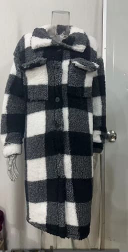 Women Long Plaid Fleece Sweatshirt Coat Autumn Winter Turn Down Collar Long Sleeve Pocket Button Loose Flurry X-Long Trench Coat