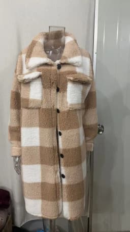 Women Long Plaid Fleece Sweatshirt Coat Autumn Winter Turn Down Collar Long Sleeve Pocket Button Loose Flurry X-Long Trench Coat