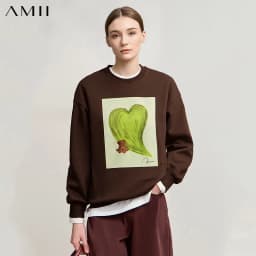 Amii Sweatshirt For Woman 2026 Winter New Printing Embroidered Casual Thick Crew Neck Long Sleeve Versatile Knit Tops 12524123