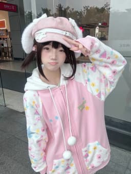 Harajuku Zip Hoodies Women Japanese Sweet Lolita Sweatshirts Kawaii Cartoon Print Y2k Hooded Overcoat Korean Fashion Clothes Top