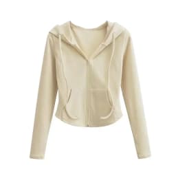 Lucyever Cropped Hooded Zip-Up Jacket Women Autumn New Slim Long Sleeve Y2K Sweatshirts Female Solid Streetwear Sports Hoodies