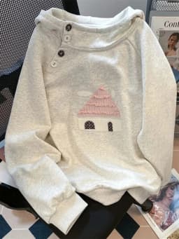 Spring Cute Print Sweatshirt Women Long Sleeve Sweet Kawaii Pullover Japan Loose Female Preppy Style Buttons Vintage Hooded Tops