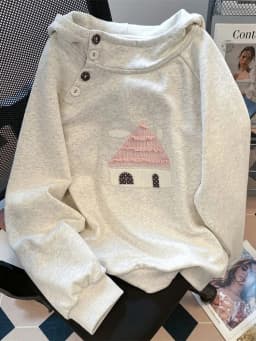 Spring Cute Print Sweatshirt Women Long Sleeve Sweet Kawaii Pullover Japan Loose Female Preppy Style Buttons Vintage Hooded Tops