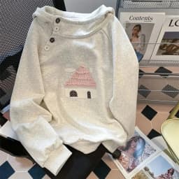Spring Cute Print Sweatshirt Women Long Sleeve Sweet Kawaii Pullover Japan Loose Female Preppy Style Buttons Vintage Hooded Tops