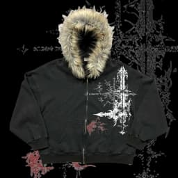 Y2k Gothic elements creative imitation plush thick warm fur collar hooded sweater lazy cardigan plush couple emo jacket