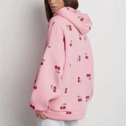 Women Cherry Printed Hoodies Spring Autumn Fashion Streetwear Female Casual Loose Hooded Sweatshirts Lady Chic Zipper Outerwear