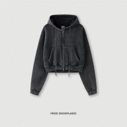 ZODF Retro 2025 Winter Women Short Zipper Hoodies Female Girls Loose 355gsm Thick Fleece Hooded Zip-up Coat Streetwears HY0448