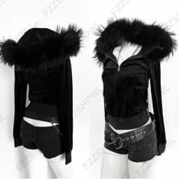 2026 Fall Winter Gothic Y2K Women's Hoodie Sexy Slim Casual Chic Fur Collar Cardigan Sweatshirt Grunge Harajuku Gyaru Streetwear