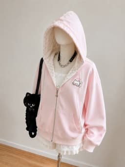 Winter Sweet Cute Rabbit Ears Lolita Coats Women Casual Fashion Bandage Lace Oversized Sweatshirt Y2k Harajuku Hooded Jackets