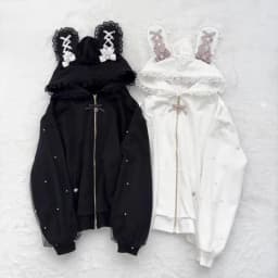 Winter Sweet Cute Rabbit Ears Lolita Coats Women Casual Fashion Bandage Lace Oversized Sweatshirt Y2k Harajuku Hooded Jackets