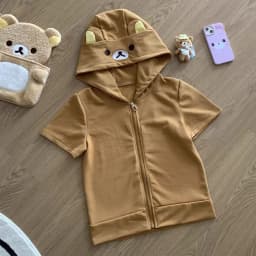 Kawaii Bear Ear Zip Up Hoodie Women Cartoon Face Long Sleeve Loose Fit White Brown Hooded Sweatshirt Autumn Winter Casual Jacket