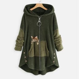 Hoodie Coat Jacket Women Hooded sweatshirt Patchwork Cat Print Zipper Thick Overcoat Streetwear Female Autumn Winter Outerwear