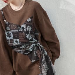 TOYOUTH Women's Fake Two Piece Spliced Sweatshirt Fall 2026 Loose Wrap Design Urban Nomad Retro Pullover Top