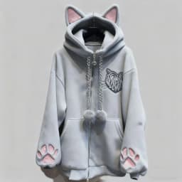 New Velvet Cute Cat Ear Women Hoodie Cat Claw Long Sleeve Coat Black Cat Punk Rock Men and Women Jackets