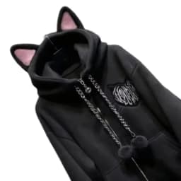 New Velvet Cute Cat Ear Women Hoodie Cat Claw Long Sleeve Coat Black Cat Punk Rock Men and Women Jackets