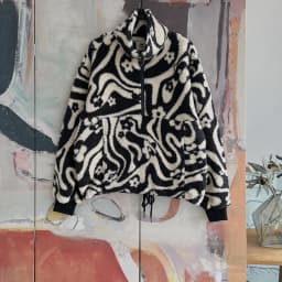 Lamb Fleece Zip-Up Hoodie Women's Casual Warm Long Sleeve Printed Sweatshirt Half Zipper Hooded Jacket