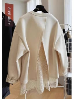 New Style Lace Splicing Fake Two-piece Pullover O Neck Sweatshirt For Women Spring Autumn Loose Top Fashion Casual Solid Hoodie