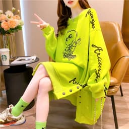 Loose Fit Women's Sweatshirt Dress Thin Spring Autumn Korean Style Early Autumn Outerwear Fashionable Long Sleeve round Neck