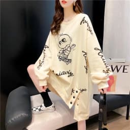 Loose Fit Women's Sweatshirt Dress Thin Spring Autumn Korean Style Early Autumn Outerwear Fashionable Long Sleeve round Neck