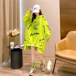 Loose Fit Women's Sweatshirt Dress Thin Spring Autumn Korean Style Early Autumn Outerwear Fashionable Long Sleeve round Neck
