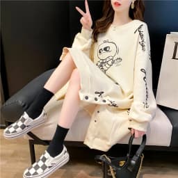 Loose Fit Women's Sweatshirt Dress Thin Spring Autumn Korean Style Early Autumn Outerwear Fashionable Long Sleeve round Neck