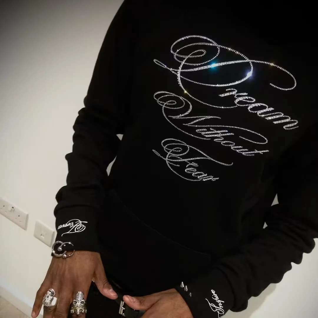 Punk Gothic Letters Hot Diamond American Retro Men and Women Pullover Hoodie Personalized Fashion Loose Casual Sweatshirt