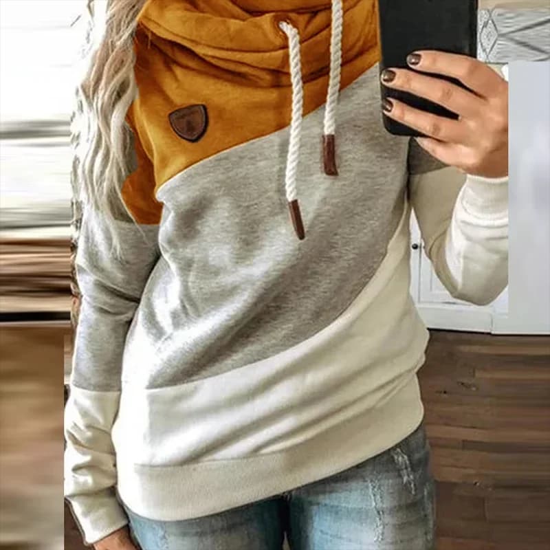 Customizable 2024 New UZZDSS Women Patchwork Hooded Sweatshirt Leopard Print Drawstring Hoodie Casual Long Sleeve Pullover Tops