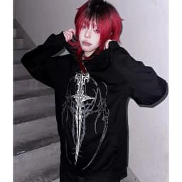 Harajuku Y2K Subculture Women Hoodie Long Sleeve Gothic Halloween Black Coat Punk Loose Spring Fall Streetwear Top