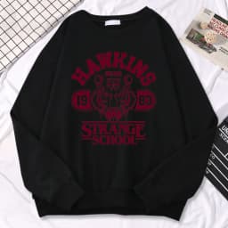 Casual Street Womens Sweatshirt Hawkins High School Indiana 1983 Printing Hoodies Loose Crewneck Pullovers Warm Fleece Clothes