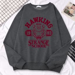 Casual Street Womens Sweatshirt Hawkins High School Indiana 1983 Printing Hoodies Loose Crewneck Pullovers Warm Fleece Clothes
