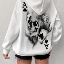 Women's Autumn and Winter Fashionable Casual Loose Geometric Skull Pattern with Plush Warm Long-Sleeved Hooded Sweatshirt