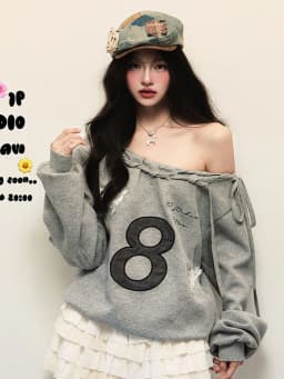 Jmprs Y2K Streetwear Gray Sweatshirts Women Off Shoulder Loose Letter Pullovers Harajuku Retro Female Casual American Tops New